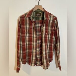 Wrangler Retro Premium Western Shirt Mens Sz Medium Snap Button Red Long Sleeve